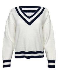 Varsity V-Neck Long Sleeve Knit Sweater