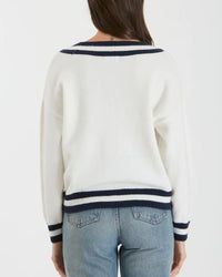 Varsity V-Neck Long Sleeve Knit Sweater