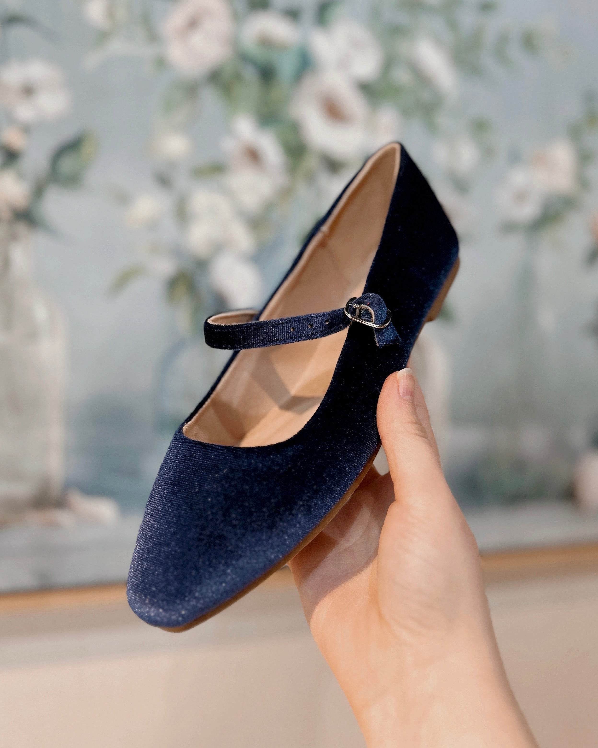 Velvet Ballet Flats in Blue - Blackbird Boutique