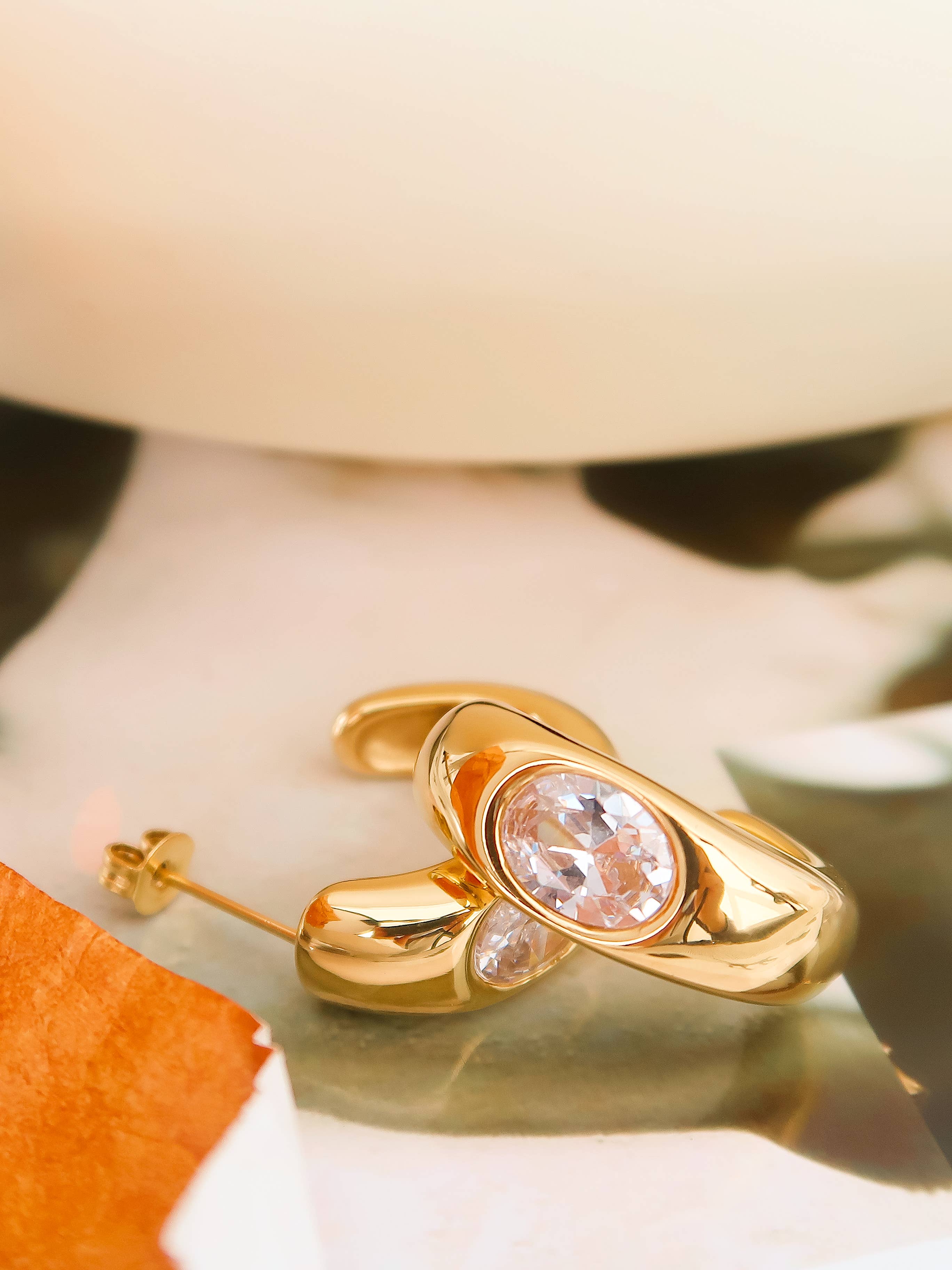 Aliénor 18K Gold Non-Tarnish CZ Classic C Hoop Earring - Blackbird Boutique