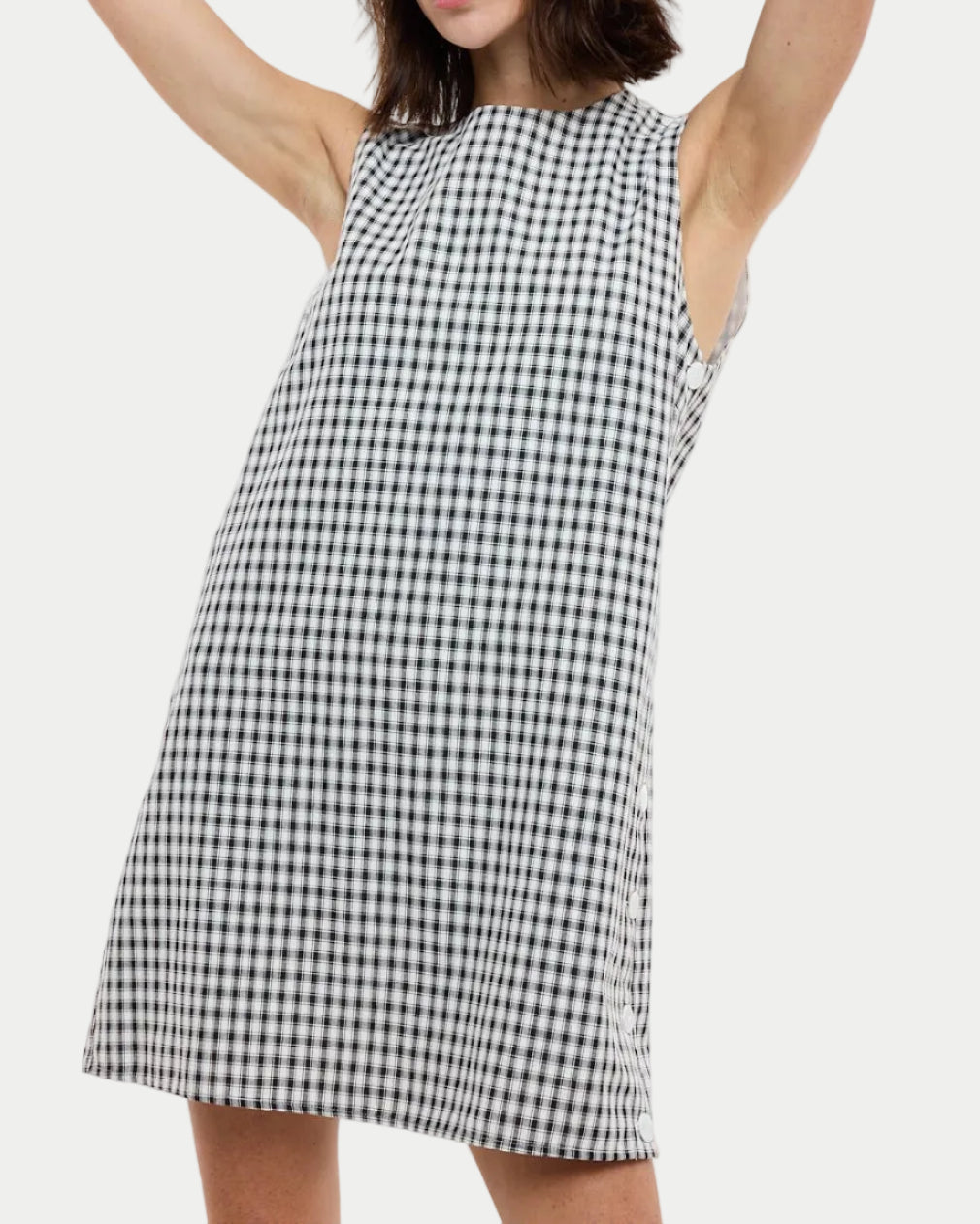 SIDE BUTTONED PLAID MINI DRESS