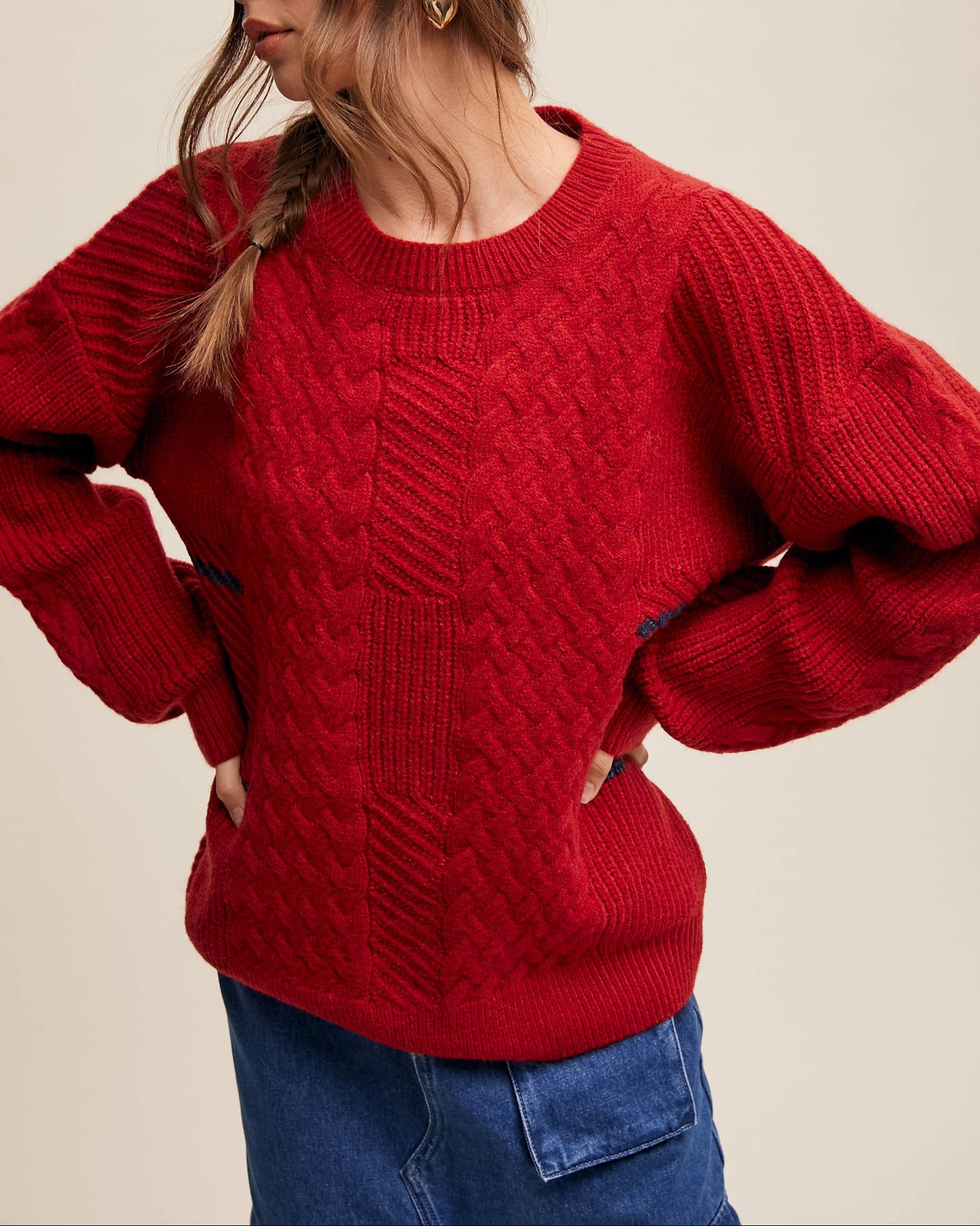 textured knit patchwork sweater casual style