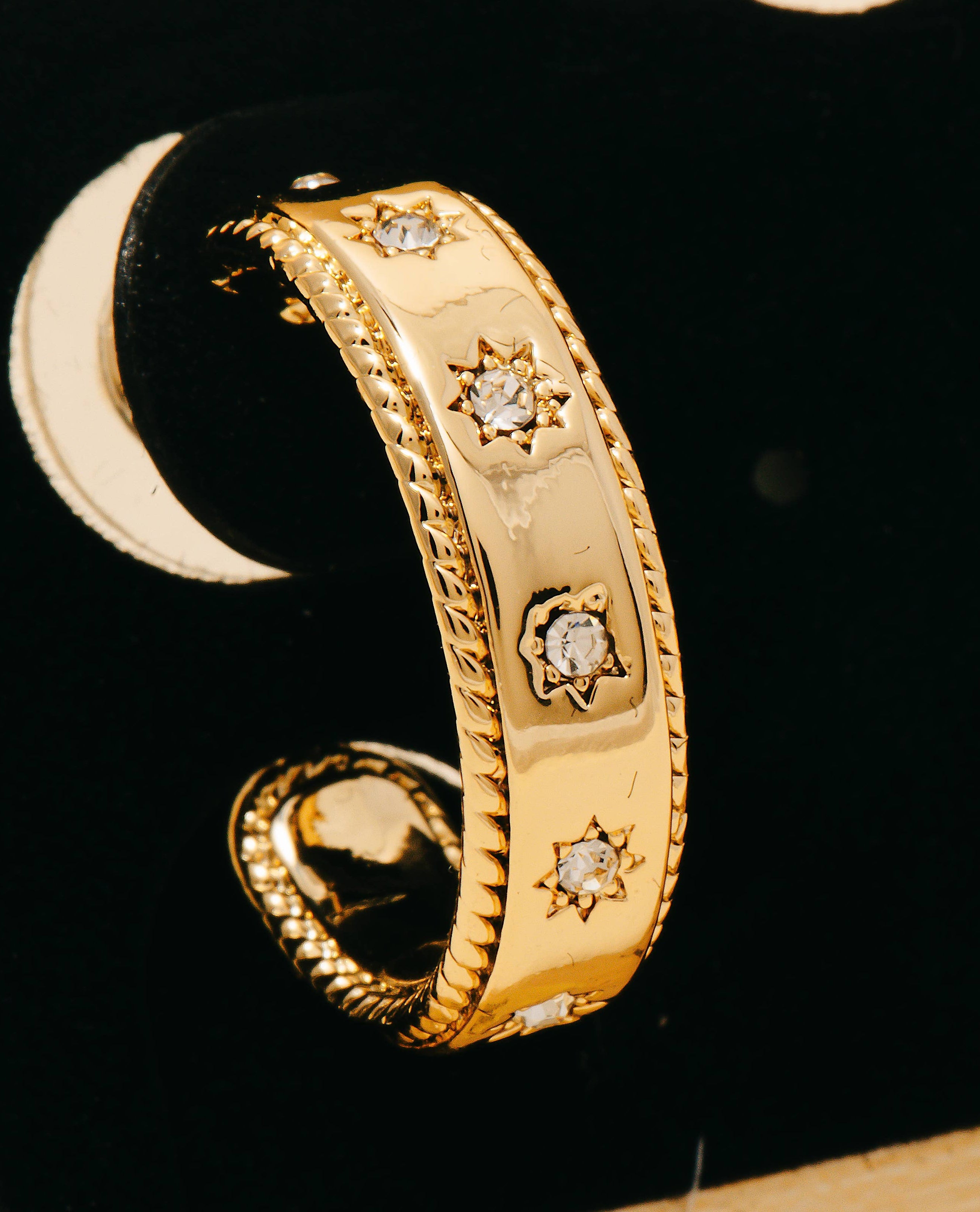 Gold Dipped Cz Stars Station Hoop Earrings - Blackbird Boutique