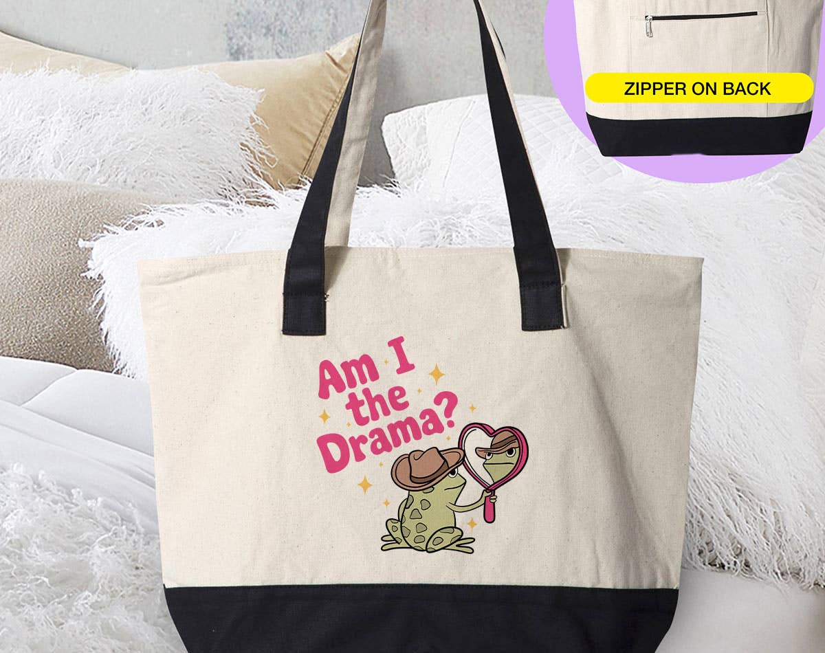 Am I The Drama?  - Funny Frog Meme Beach Canvas Tote Bag - Blackbird Boutique