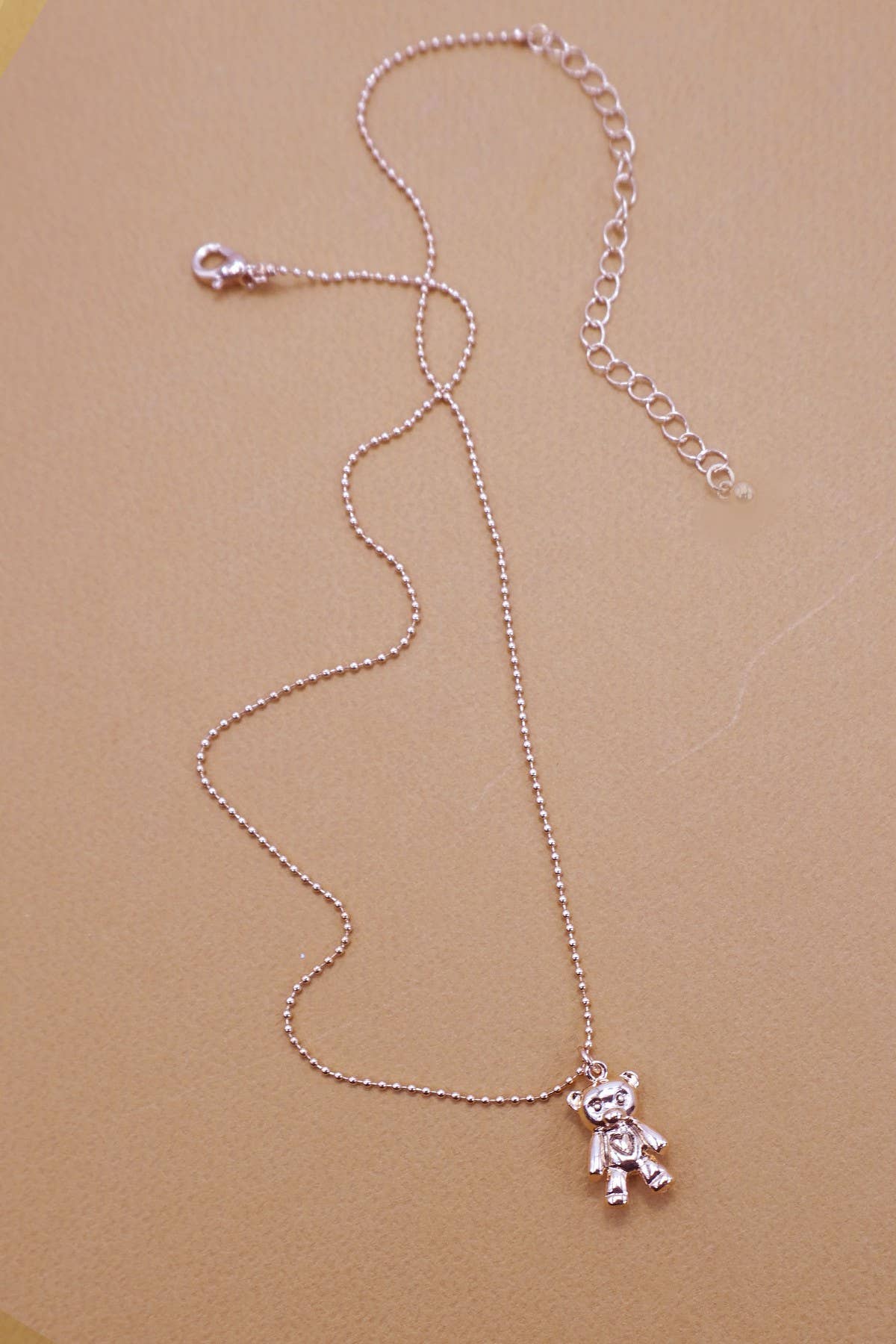 3D GOLD BEAR CHARM BALL CHAIN NECKLACE