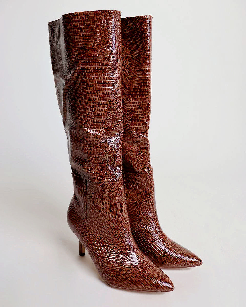 Brown Embossed Boots - Blackbird Boutique