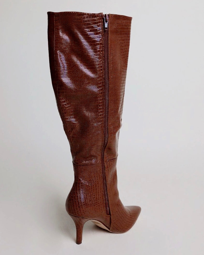 Brown Embossed Boots - Blackbird Boutique