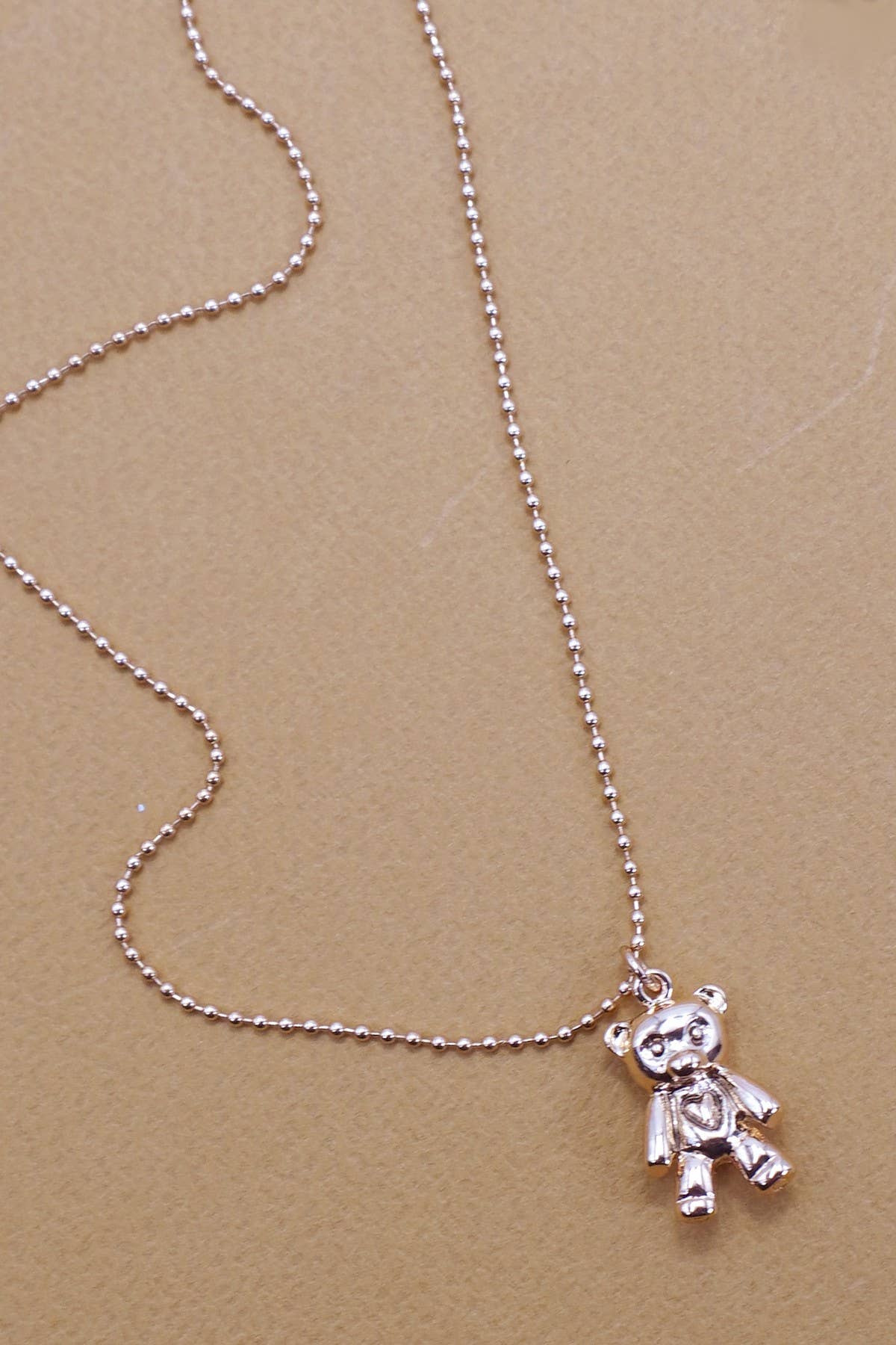 3D GOLD BEAR CHARM BALL CHAIN NECKLACE