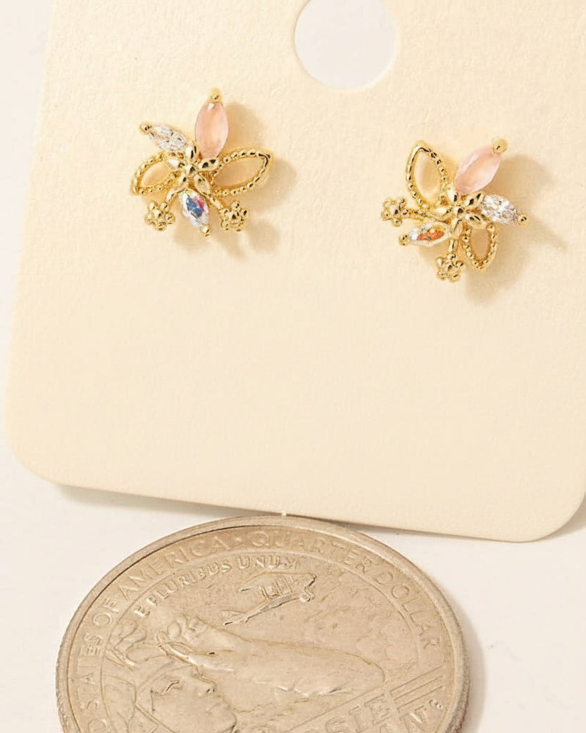 Butterfly-shaped earrings with pink and clear stones 
