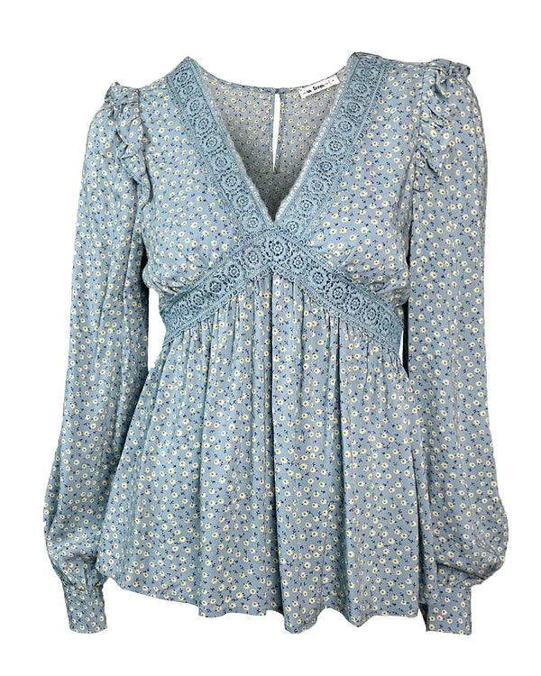 Chambray Blue Ditsy Floral Top - Blackbird Boutique