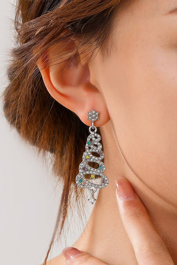 RHINESTONE CHRISTMAS TREE EARRINGS