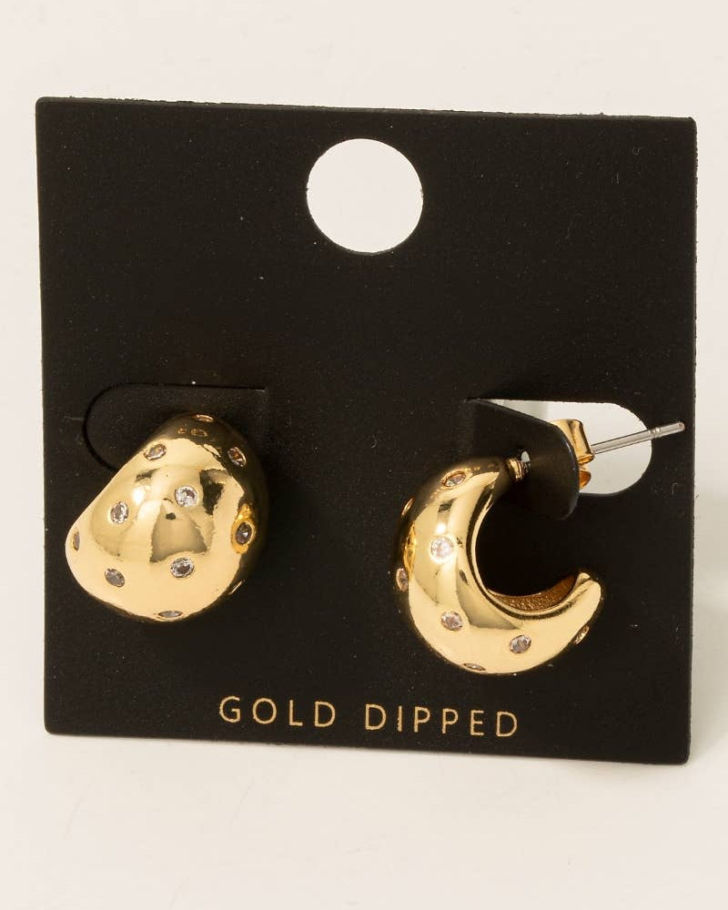 Gold Dipped Mini Cz Studs Rounded Hoop Earrings - Blackbird Boutique