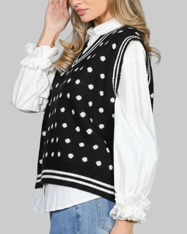 Charming Polka Dot Knitted Sweater Vest