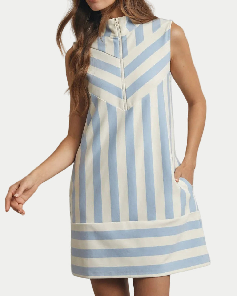 STRIPED HALF-ZIP MINI DRESS / WL25-12004 - Blackbird Boutique