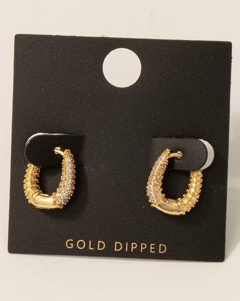 Gold Dipped Cz Pave Hinge Hoop Earrings - Blackbird Boutique