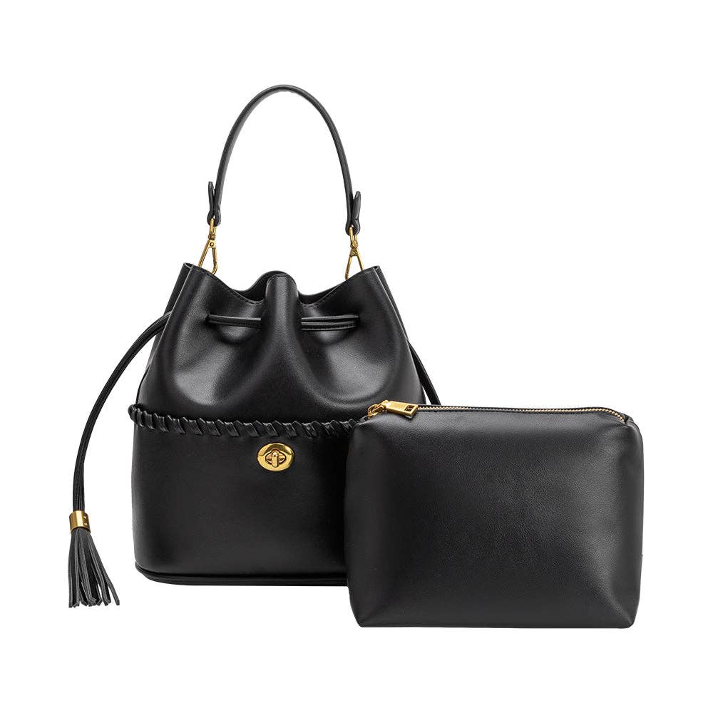 MELIE BIANCO Janae Black Recycled Vegan Leather Top Handle Bag