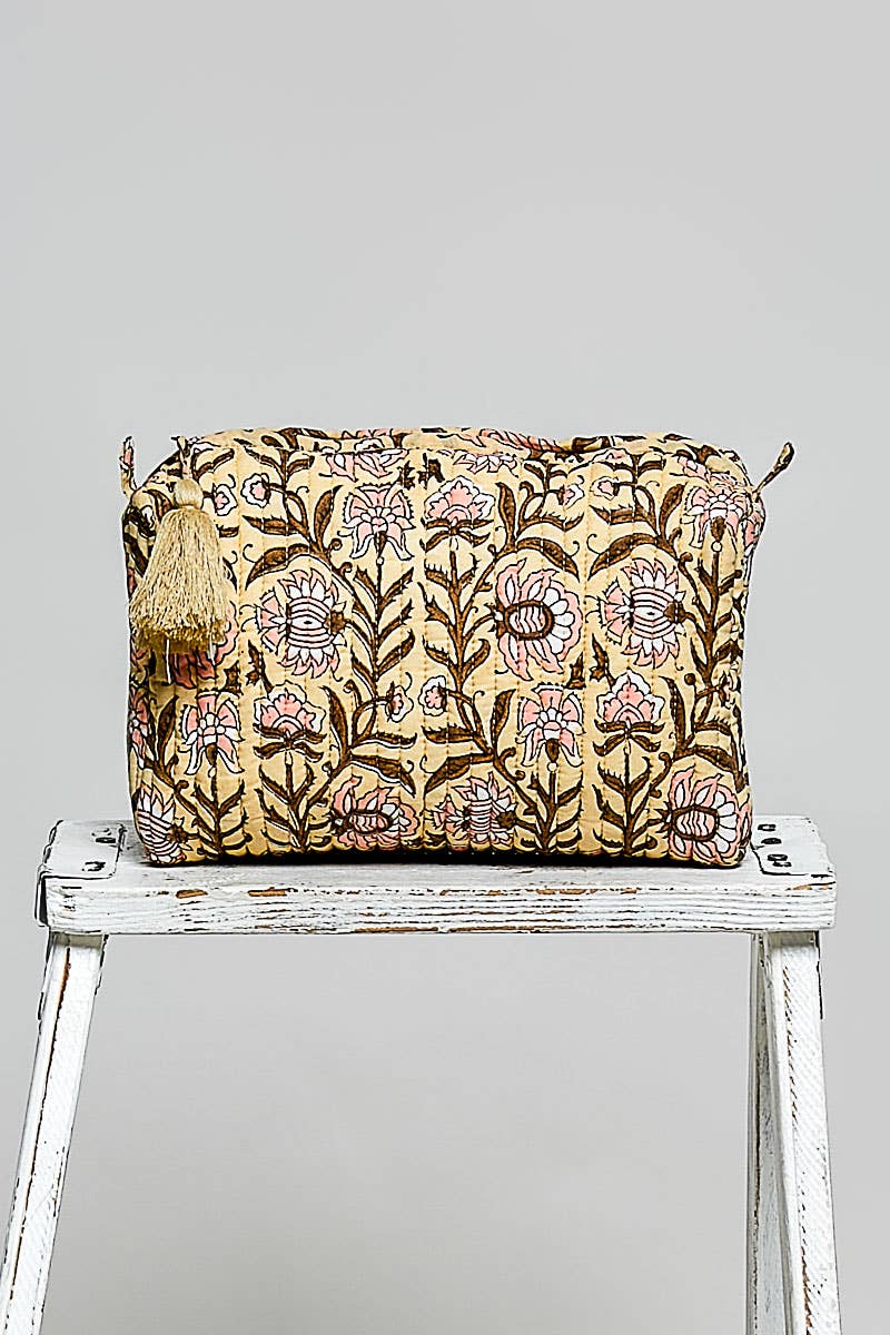 Floral Quilted Tassel Cosmetic Pouch Bag
