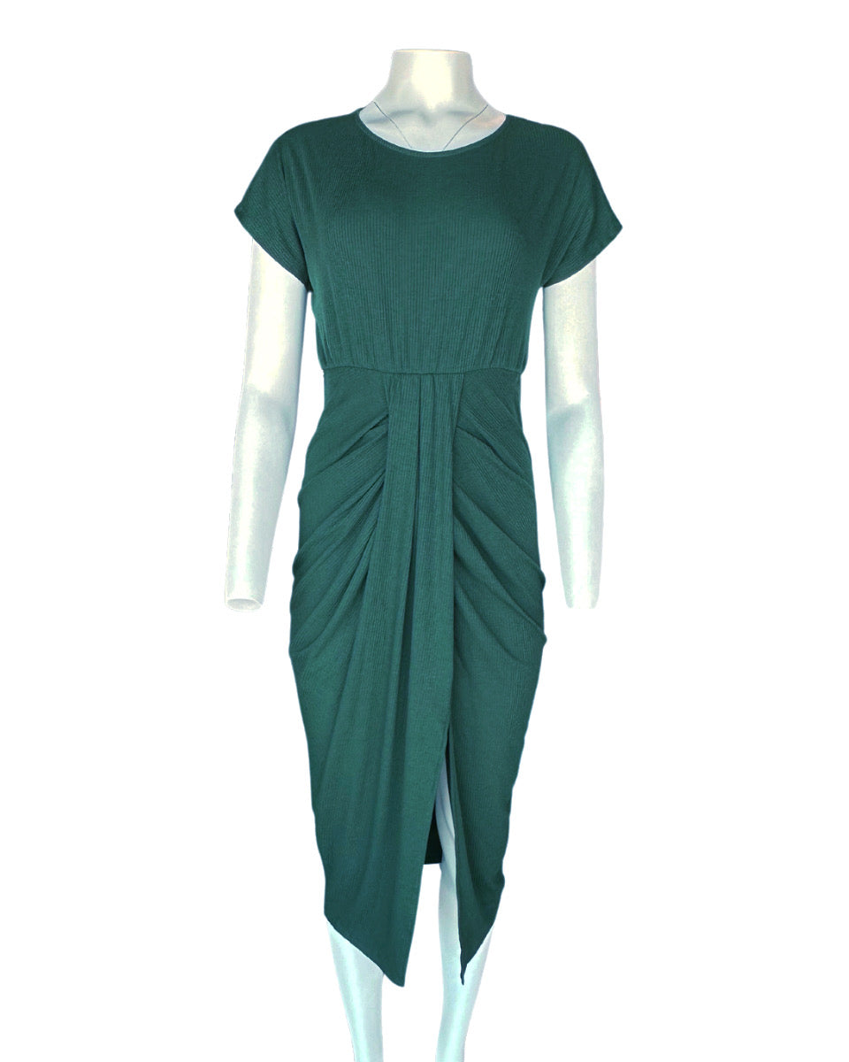 Hunter Green Ruched Dress - Blackbird Boutique