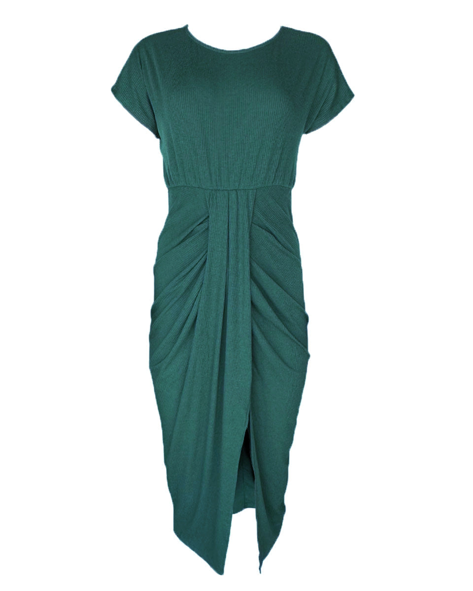 Hunter Green Ruched Dress - Blackbird Boutique