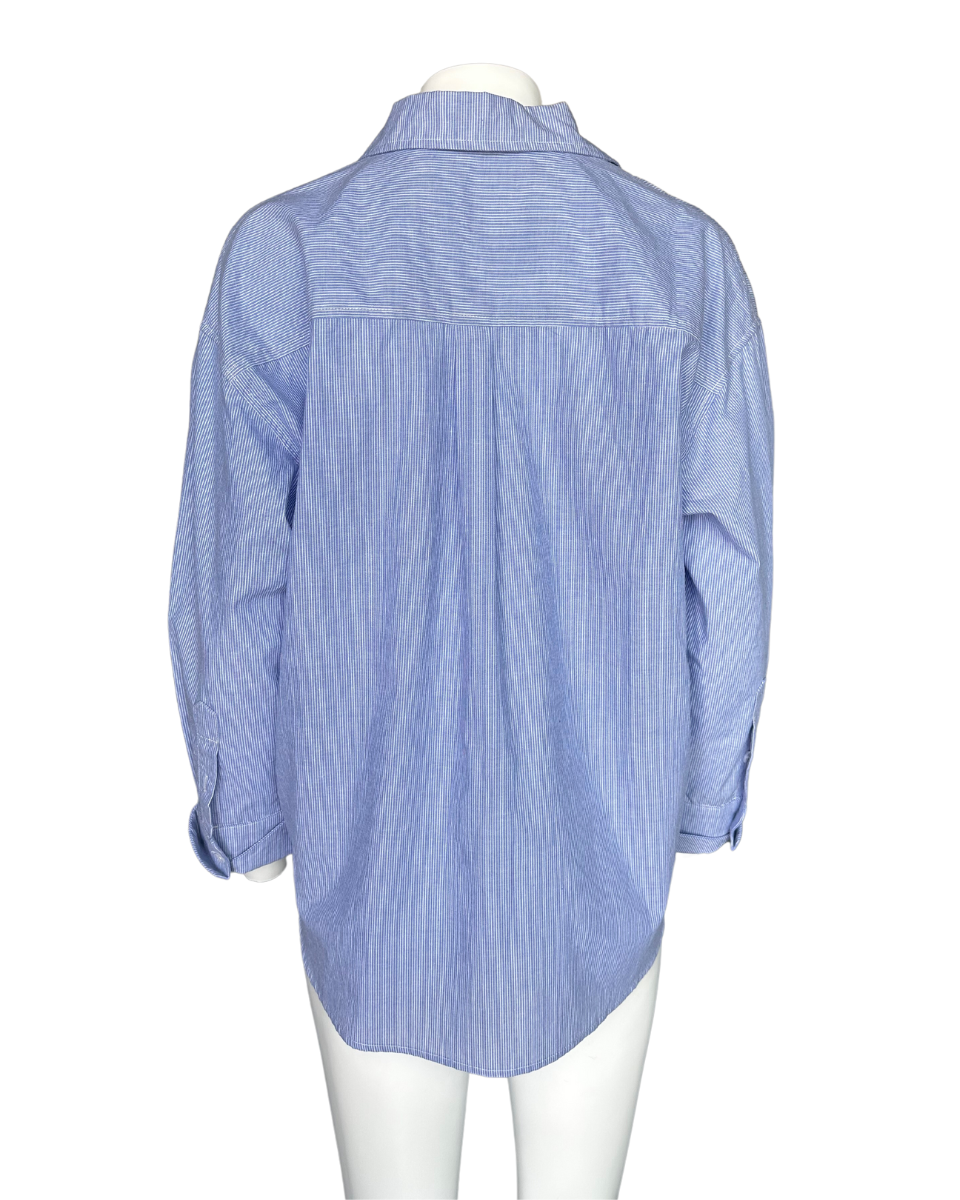 Blue Micro Stripe Button Up Shirt - Blackbird Boutique