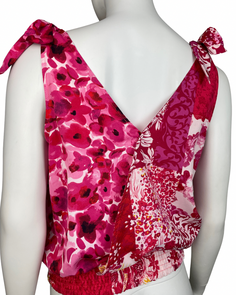 Pink Contrast Print Cinched Waist Top - Blackbird Boutique