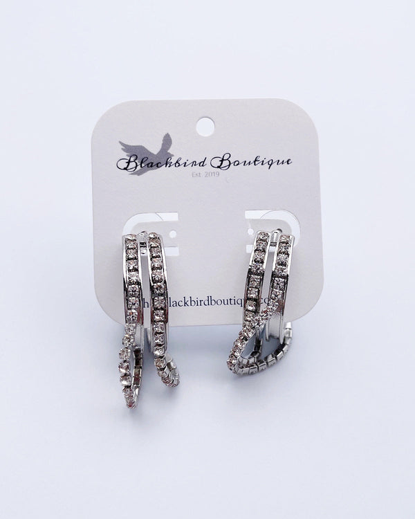 Silver Rhinestone Hoop Earrings - Blackbird Boutique