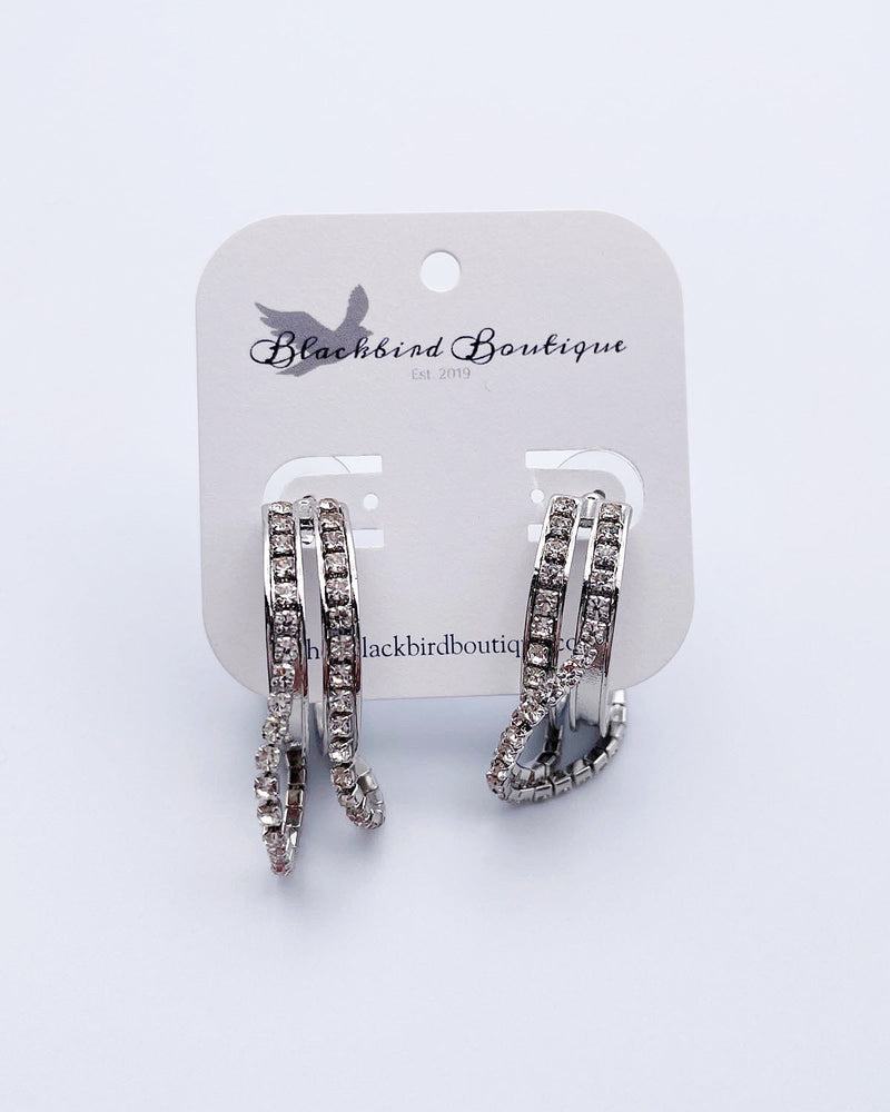 Silver Rhinestone Hoop Earrings - Blackbird Boutique