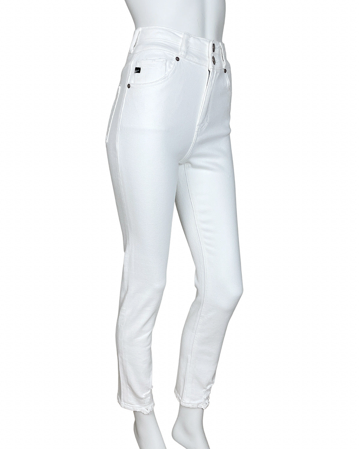 White High-Rise Distressed Slim Straight Jeans - Blackbird Boutique